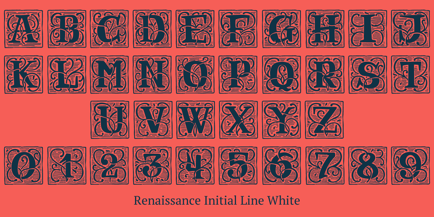 Ejemplo de fuente Renaissance Initial Dots White